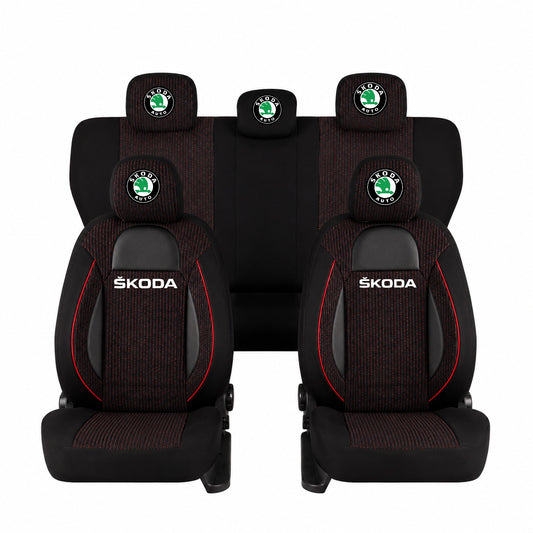 Set Huse Scaune Universale Racing Negru Personalizate cu Skoda