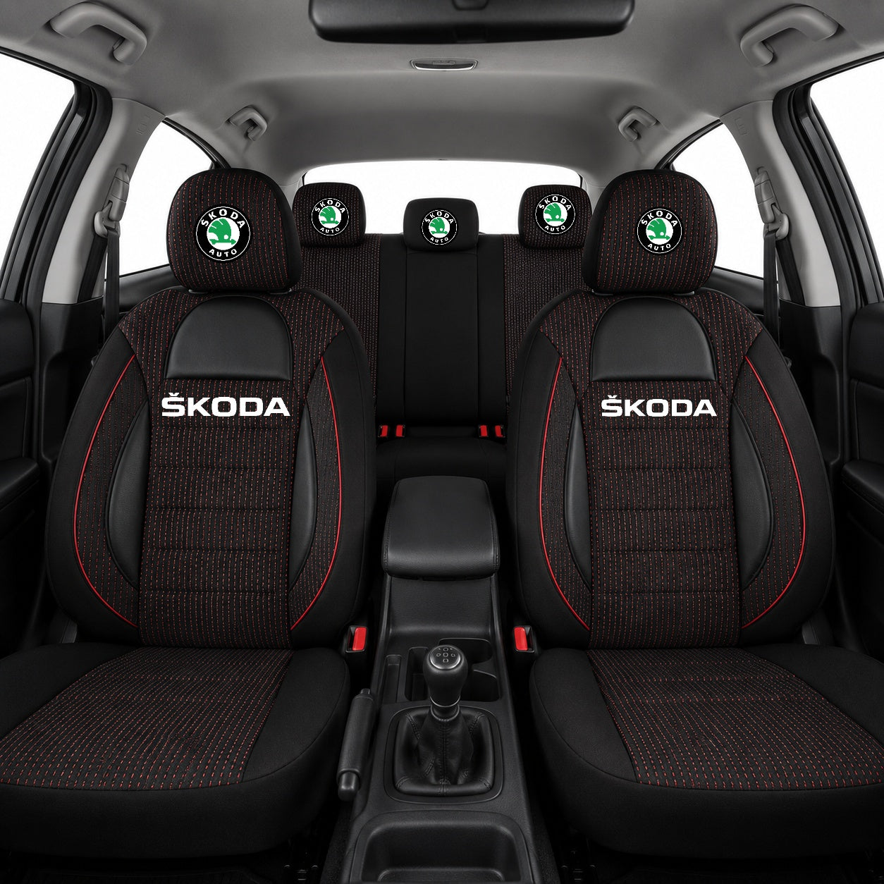 Set Huse Scaune Universale Racing Negru Personalizate cu Skoda