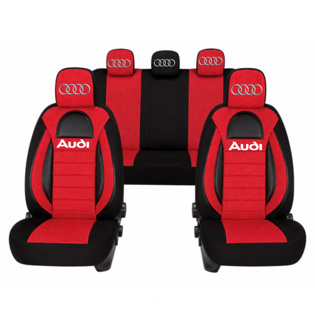 Set Huse Scaune Universale Racing, Rosu cu Negru Personalizate cu Audi