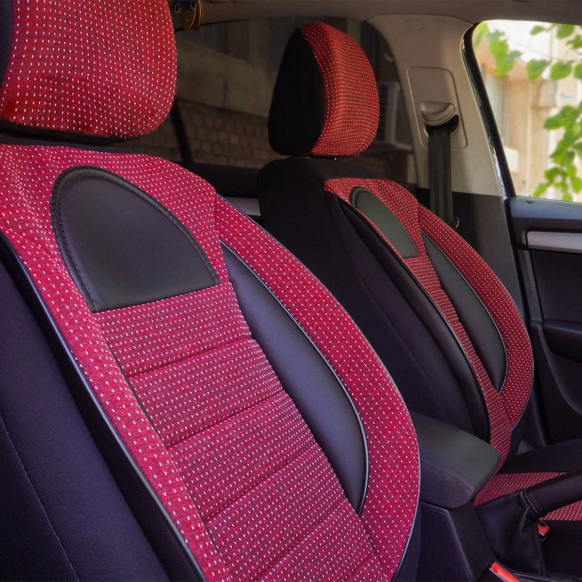 Set Huse Scaune Universale Racing, Rosu cu Negru Personalizate cu Audi