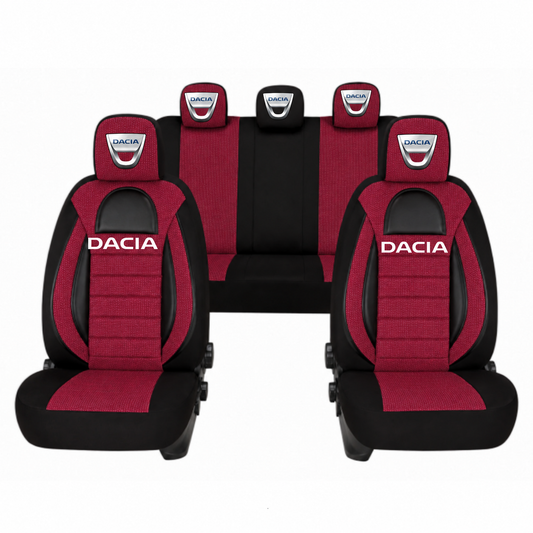 Set Huse Scaune Universale Racing, Rosu cu Negru Personalizate cu Dacia