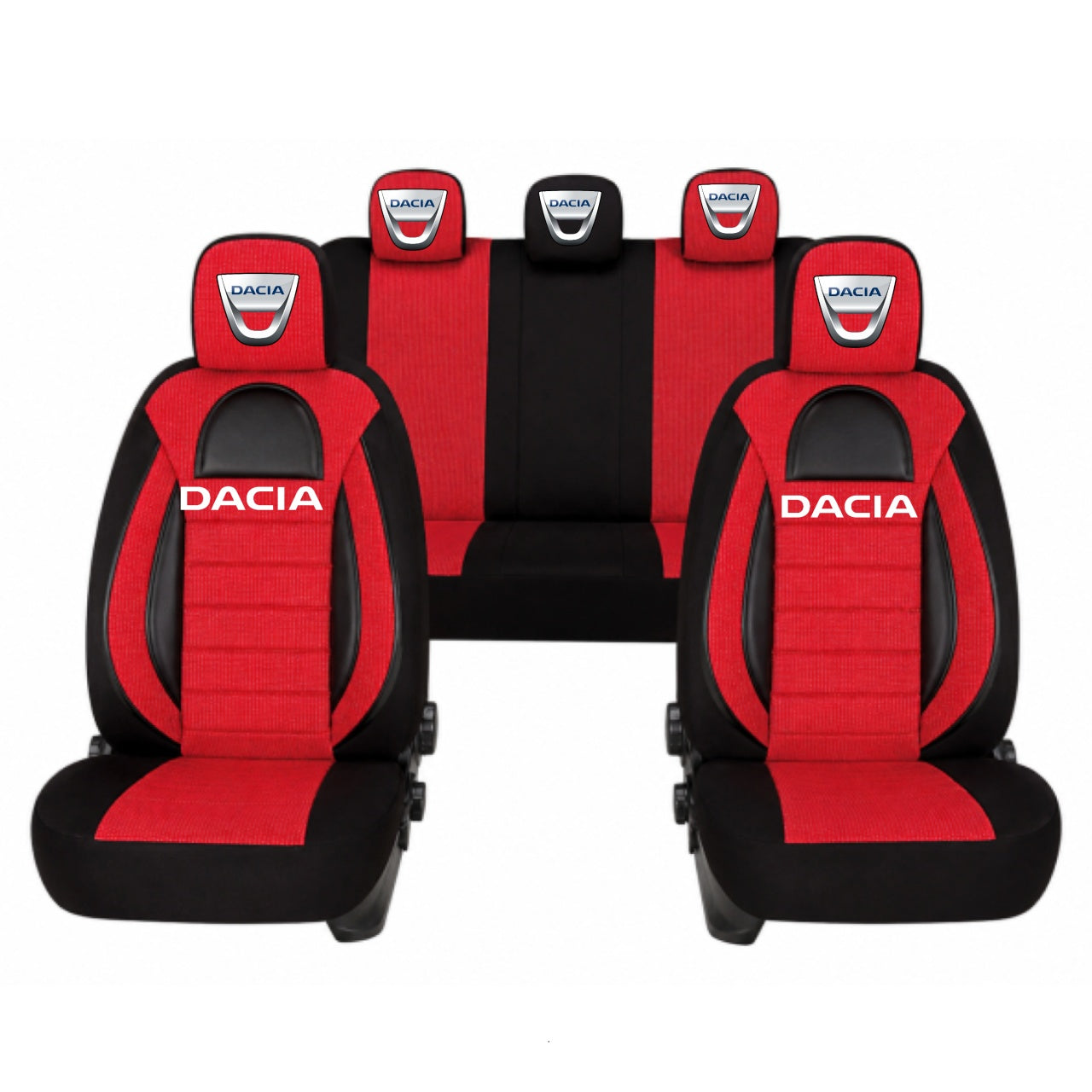 Set Huse Scaune Universale Racing, Rosu cu Negru Personalizate cu Dacia