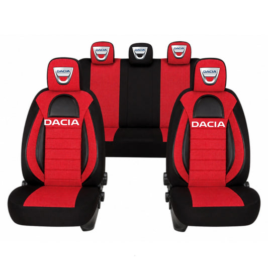 Set Huse Scaune Universale Racing, Rosu cu Negru Personalizate cu Dacia