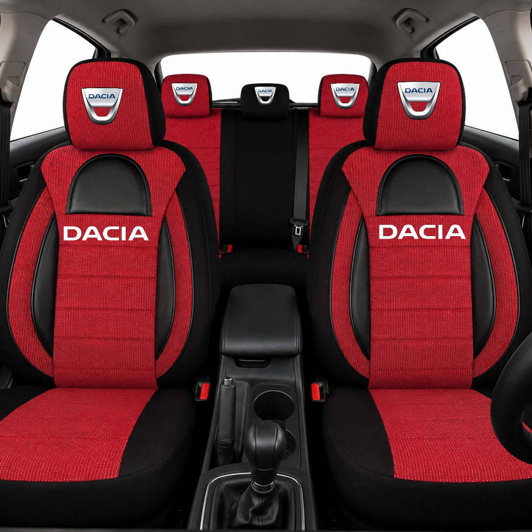 Set Huse Scaune Universale Racing, Rosu cu Negru Personalizate cu Dacia