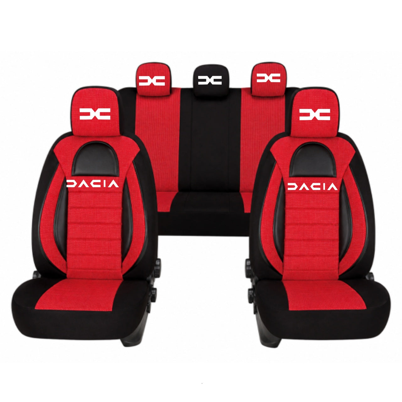 Set Huse Scaune Universale Racing, Rosu cu Negru Personalizate cu Dacia Nou