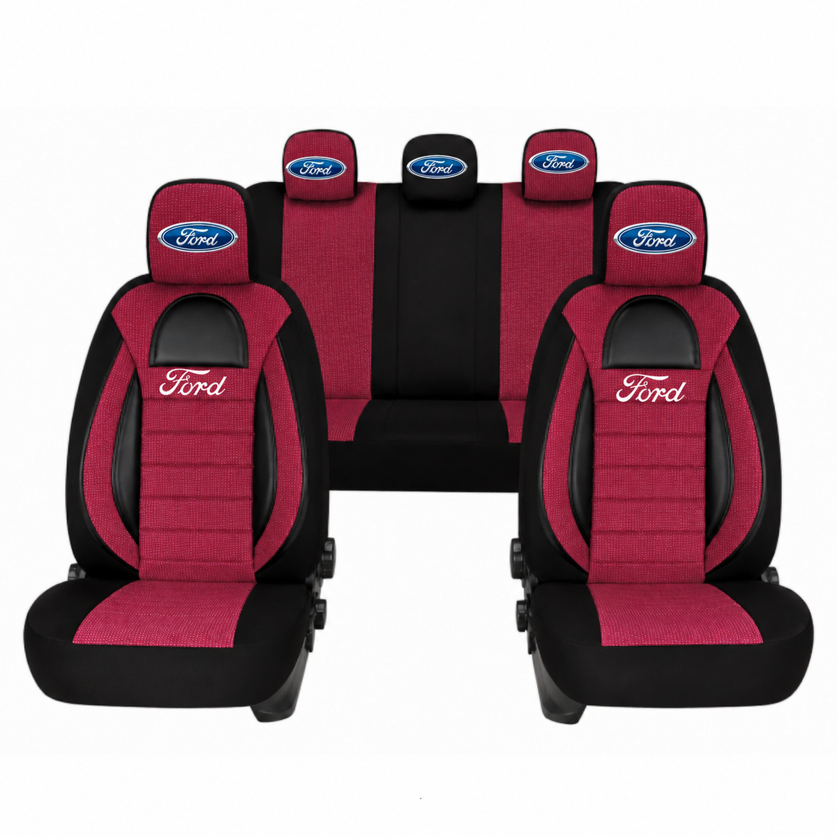 Set Huse Scaune Universale Racing, Rosu cu Negru Personalizate cu Ford