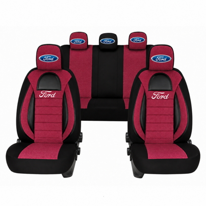 Set Huse Scaune Universale Racing, Rosu cu Negru Personalizate cu Ford