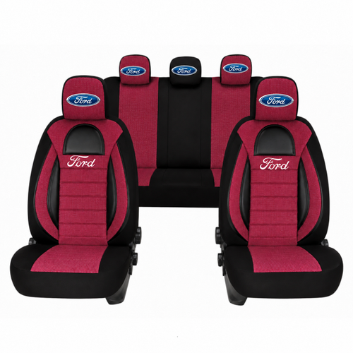 Set Huse Scaune Universale Racing, Rosu cu Negru Personalizate cu Ford