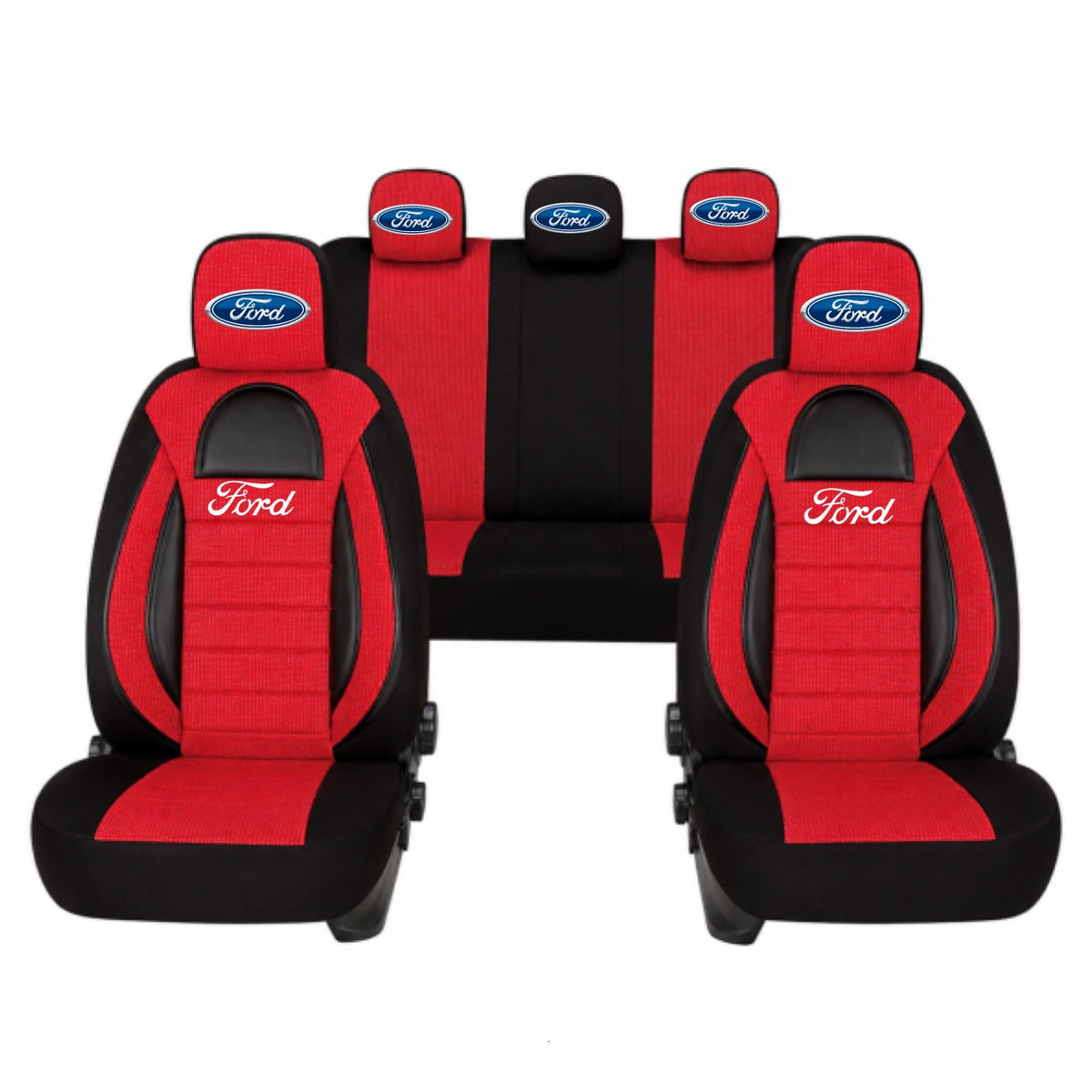 Set Huse Scaune Universale Racing, Rosu cu Negru Personalizate cu Ford