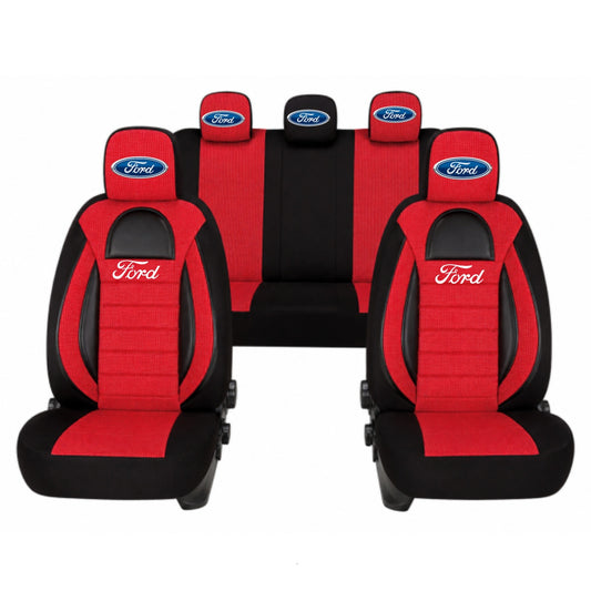 Set Huse Scaune Universale Racing, Rosu cu Negru Personalizate cu Ford