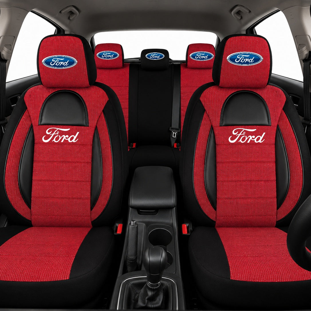 Set Huse Scaune Universale Racing, Rosu cu Negru Personalizate cu Ford