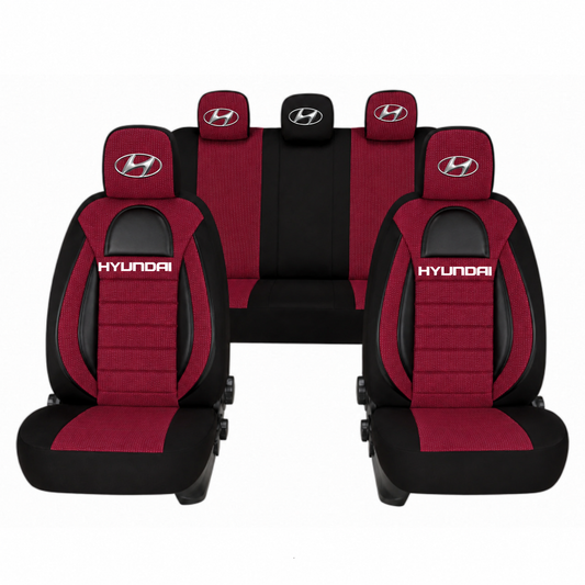 Set Huse Scaune Universale Racing, Rosu cu Negru Personalizate cu Hyundai