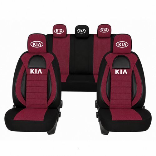 Set Huse Scaune Universale Racing, Rosu cu Negru Personalizate cu Kia