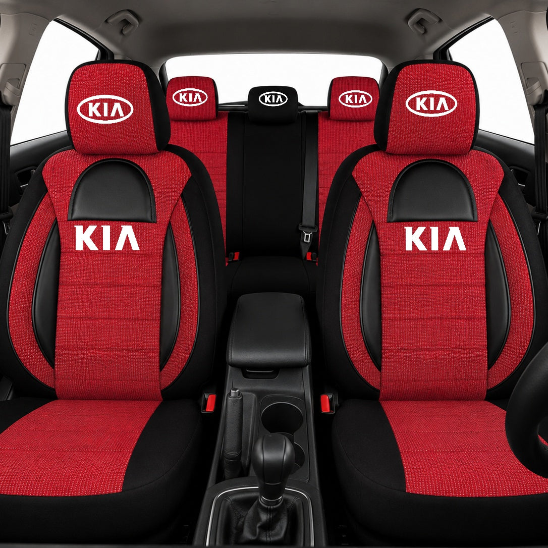 Set Huse Scaune Universale Racing, Rosu cu Negru Personalizate cu Kia