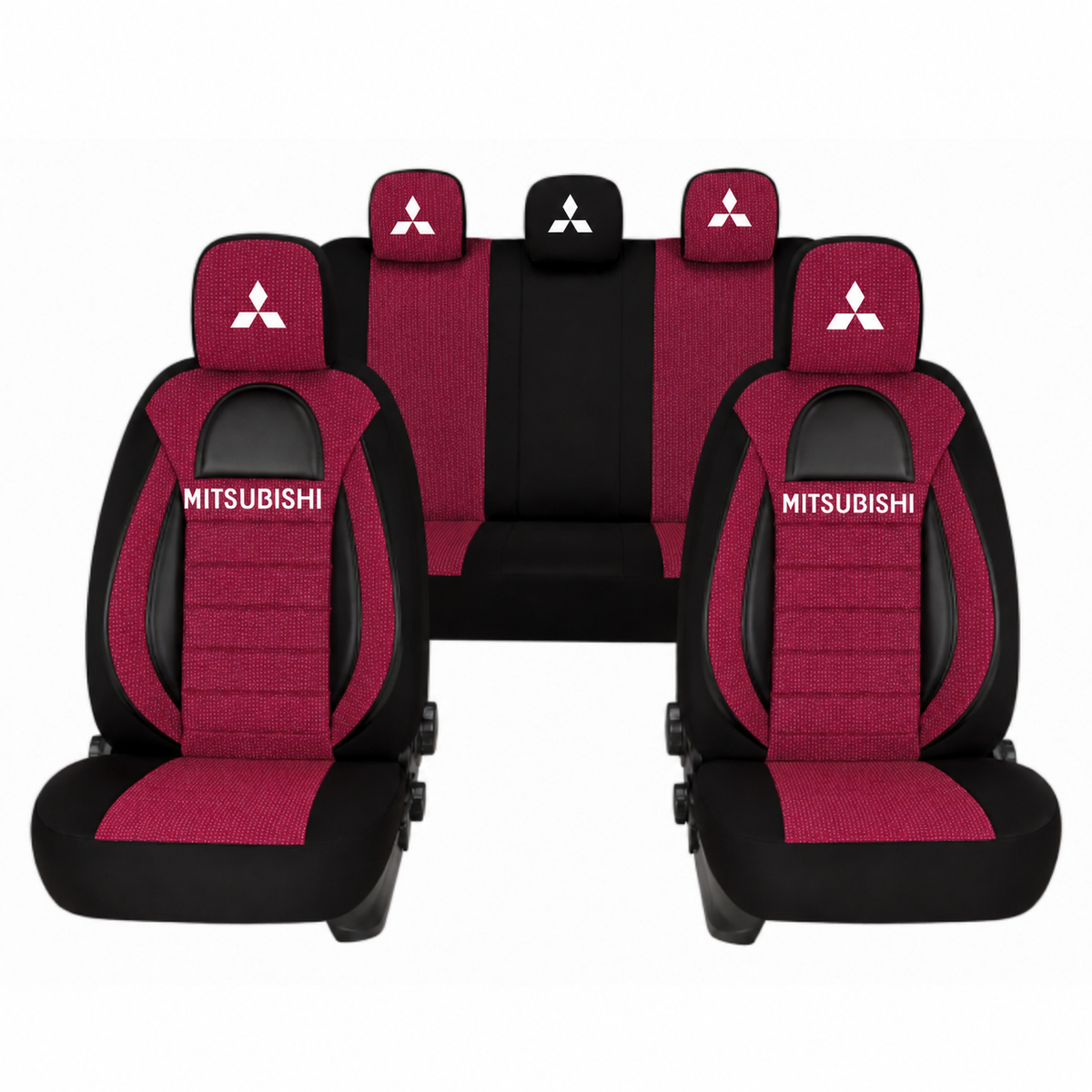 Set Huse Scaune Universale Racing, Rosu cu Negru Personalizate cu Mitsubishi