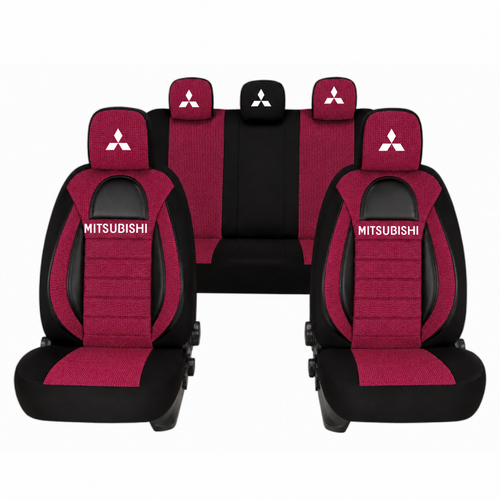 Set Huse Scaune Universale Racing, Rosu cu Negru Personalizate cu Mitsubishi