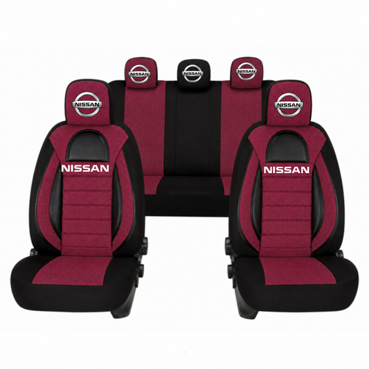Set Huse Scaune Universale Racing, Rosu cu Negru Personalizate cu Nissan