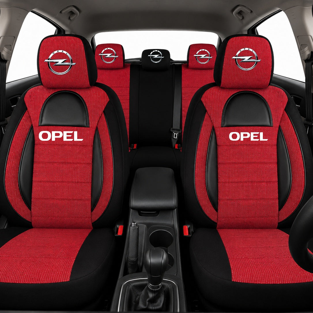 Set Huse Scaune Universale Racing, Rosu cu Negru Personalizate cu Opel