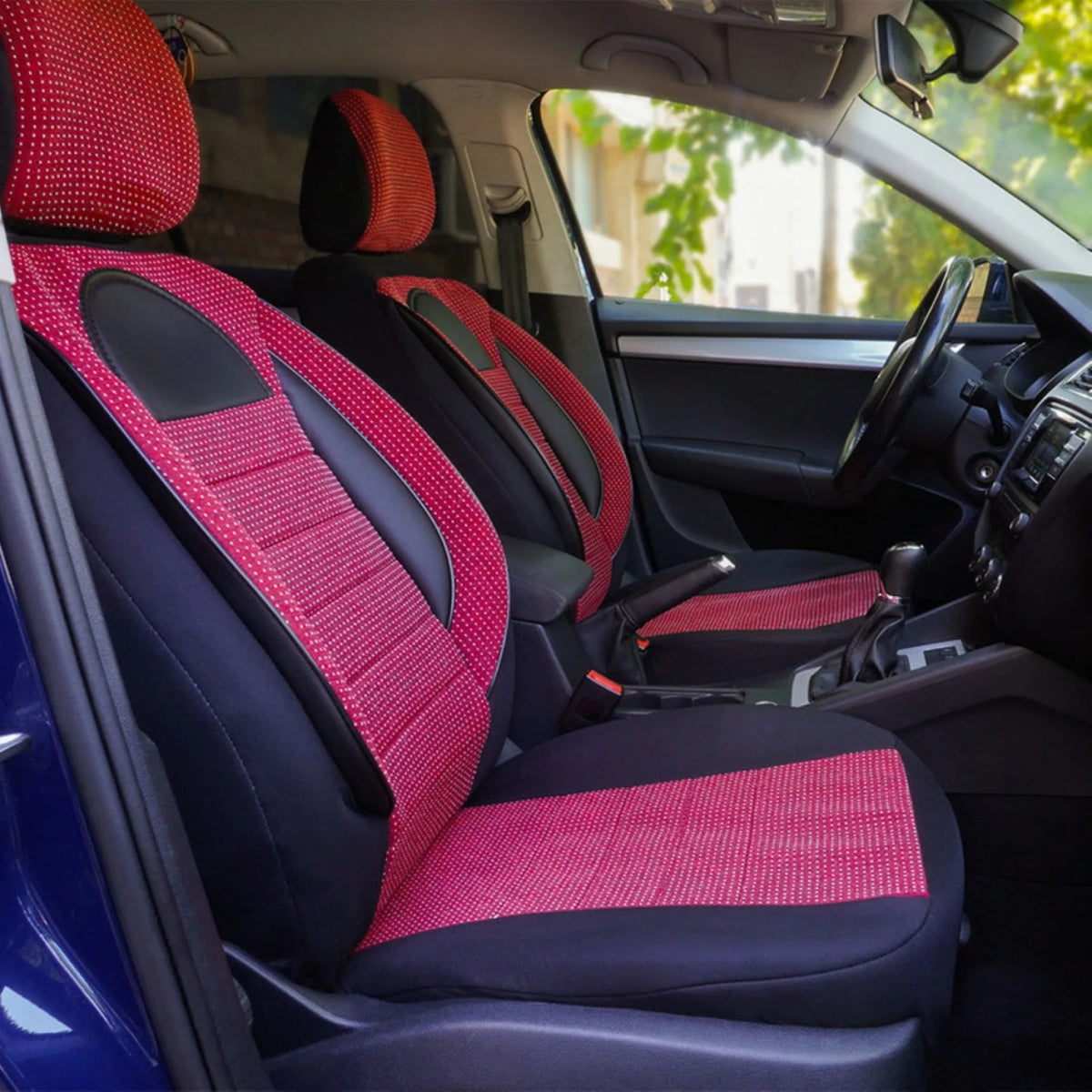 Set Huse Scaune Universale Racing, Rosu cu Negru Personalizate cu Skoda Nou