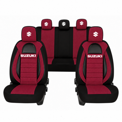 Set Huse Scaune Universale Racing, Rosu cu Negru Personalizate cu Suzuki