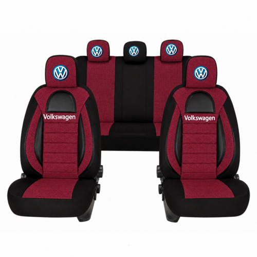 Set Huse Scaune Universale Racing, Rosu cu Negru Personalizate cu Volkswagen