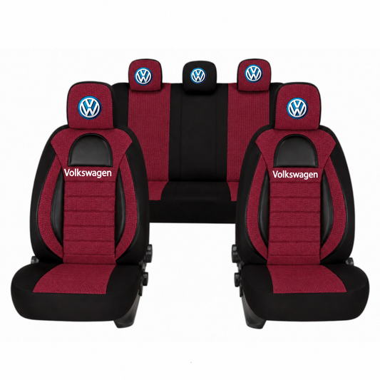 Set Huse Scaune Universale Racing, Rosu cu Negru Personalizate cu Volkswagen