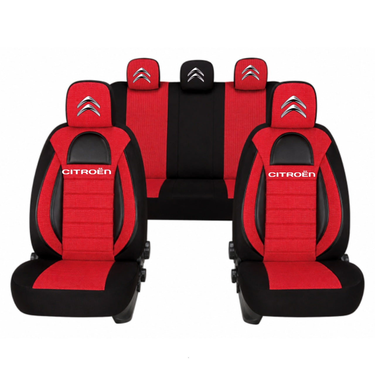 Set Huse Scaune Universale Racing, Rosu cu Negru Personalizate cu Citroen