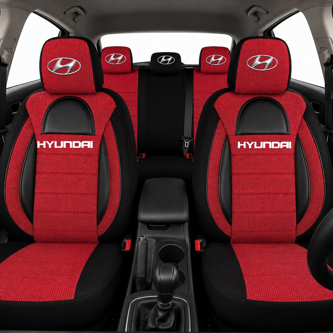 Set Huse Scaune Universale Racing, Rosu cu Negru Personalizate cu Hyundai