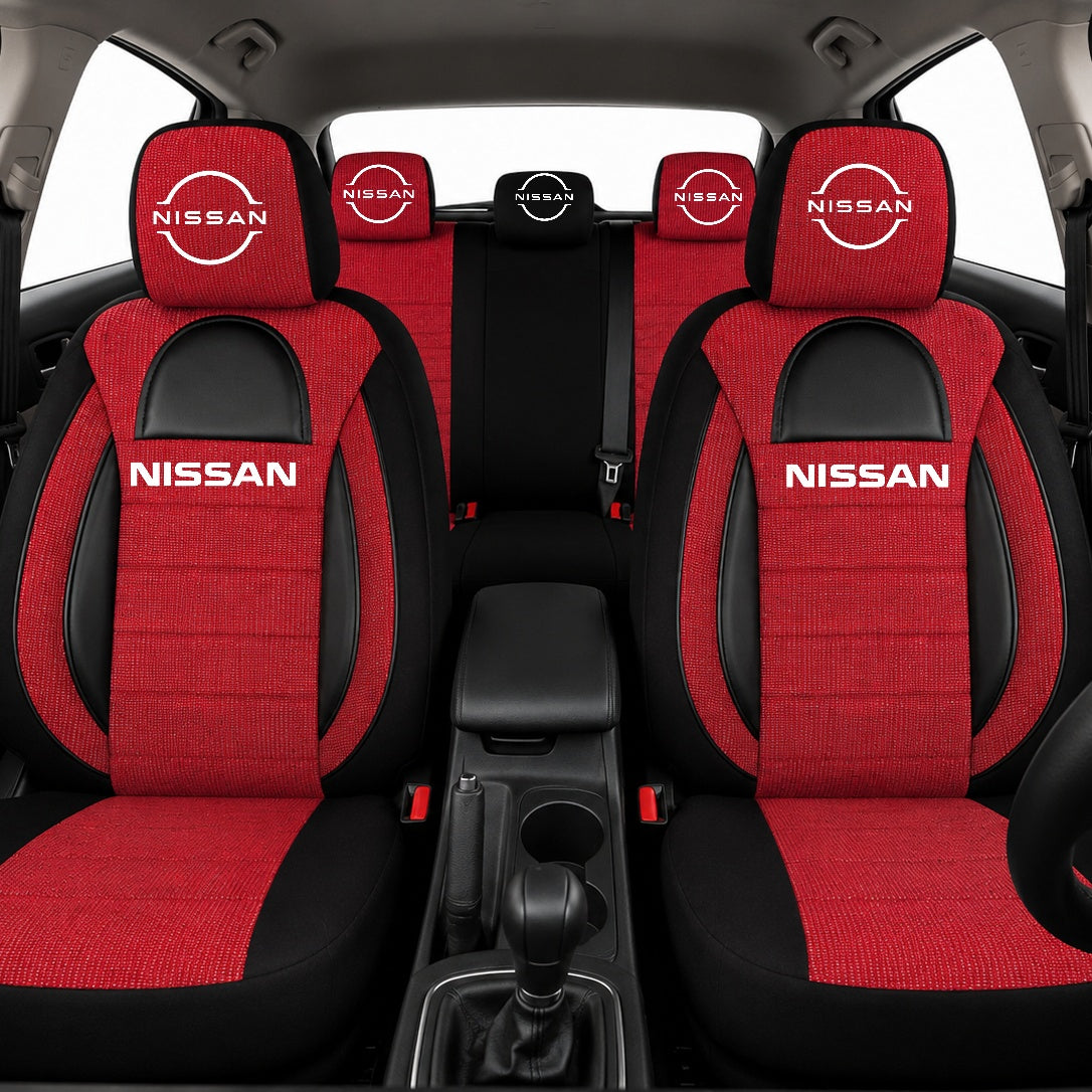 Set Huse Scaune Universale Racing, Rosu cu Negru Personalizate cu Nissan Nou
