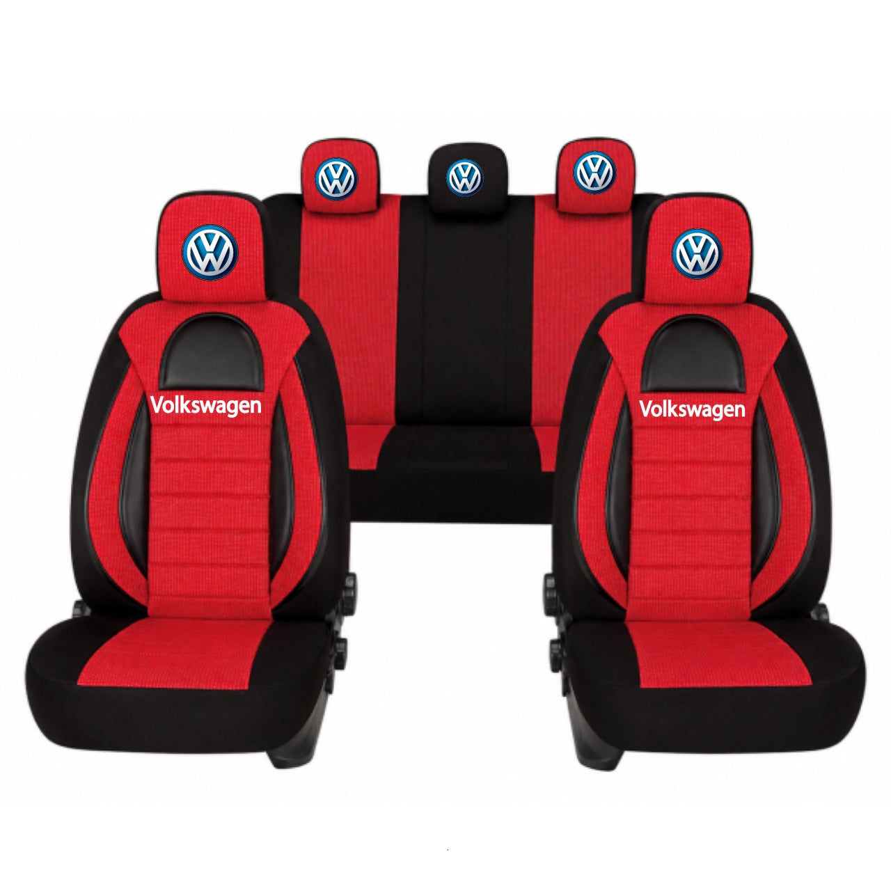 Set Huse Scaune Universale Racing, Rosu cu Negru Personalizate cu Volkswagen