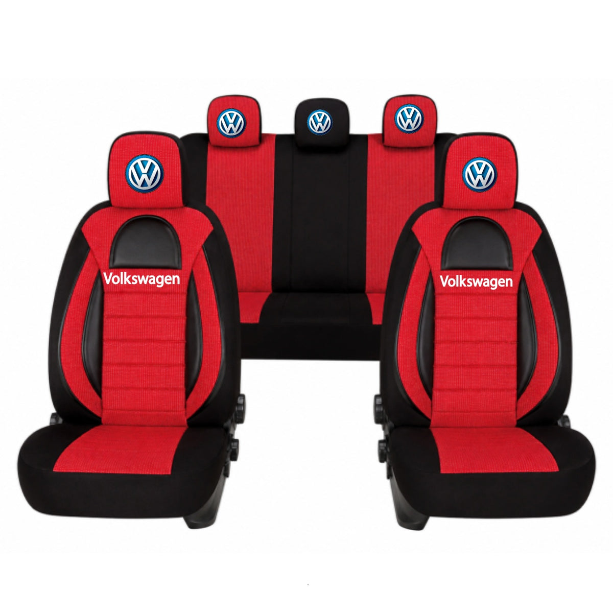 Set Huse Scaune Universale Racing, Rosu cu Negru Personalizate cu Volkswagen