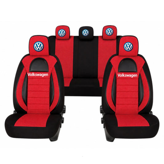 Set Huse Scaune Universale Racing, Rosu cu Negru Personalizate cu Volkswagen