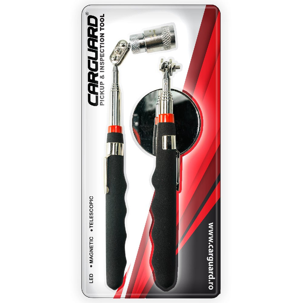 Set scule pt inspecție,  Tijă telescopică cu magnet și LED  + Tijă cu oglindă - Carguard