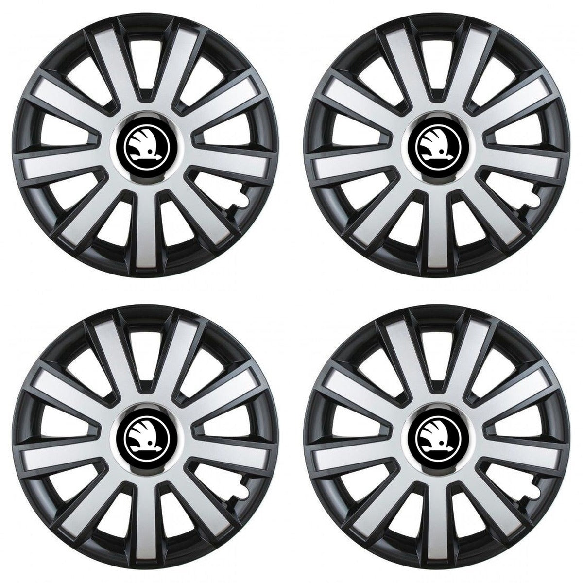 Set 4 capace roti Silver/black cu inel cromat R14 Compatibil Cu Skoda Nou