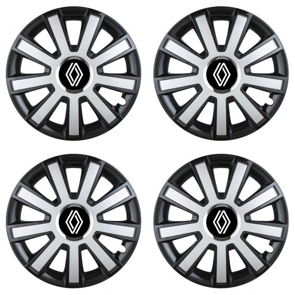 Set 4 capace roti Silver/black cu inel cromat R14 Compatibil Cu Renault Nou
