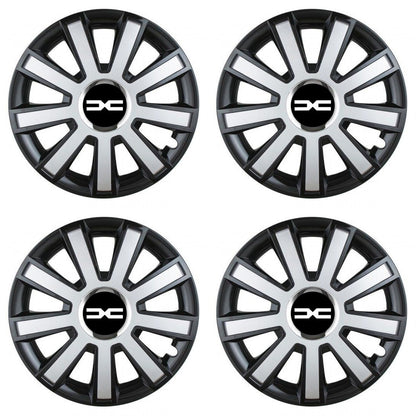Set 4 capace roti Silver/black cu inel cromat R15 Compatibil Cu Dacia Nou