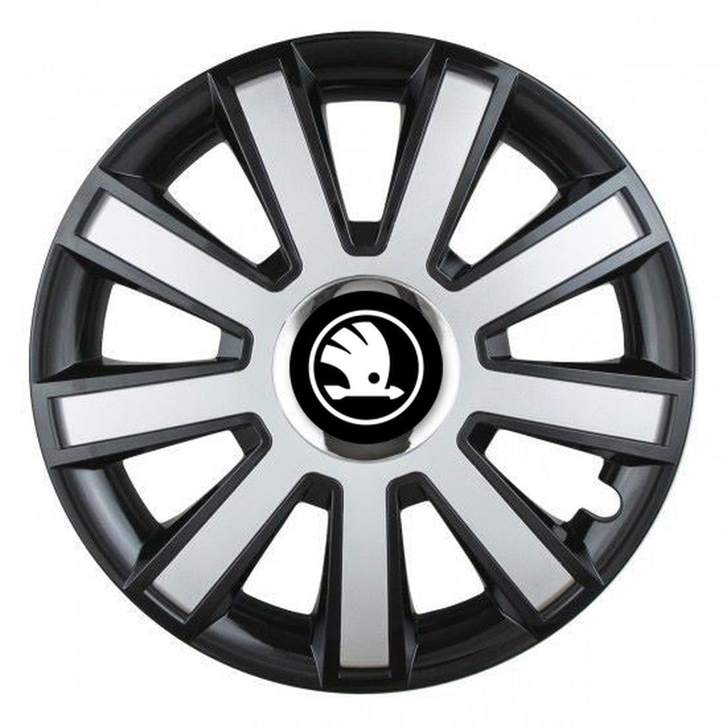 Set 4 capace roti Silver/black cu inel cromat R15 Compatibil Cu Skoda Nou