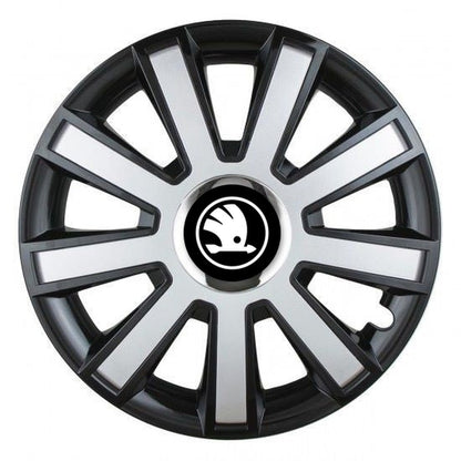 Set 4 capace roti Silver/black cu inel cromat R15 Compatibil Cu Skoda Nou