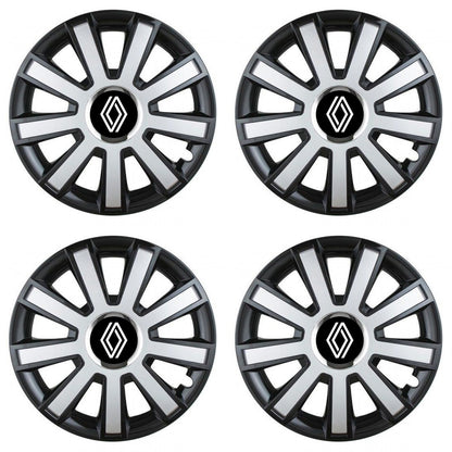 Set 4 capace roti Silver/black cu inel cromat R15 Compatibil Cu Renault Nou