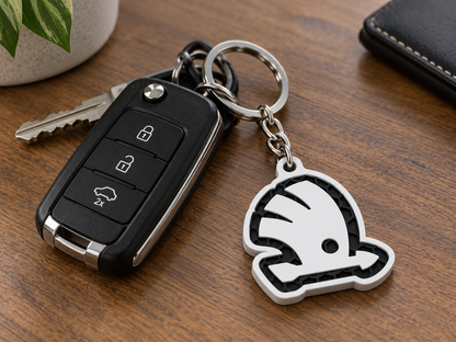 Breloc auto Skoda logo cu lanț și inel