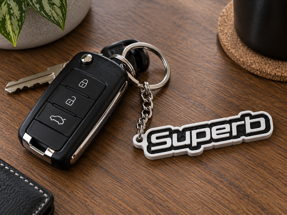Breloc auto Skoda Superb cu lanț și inel