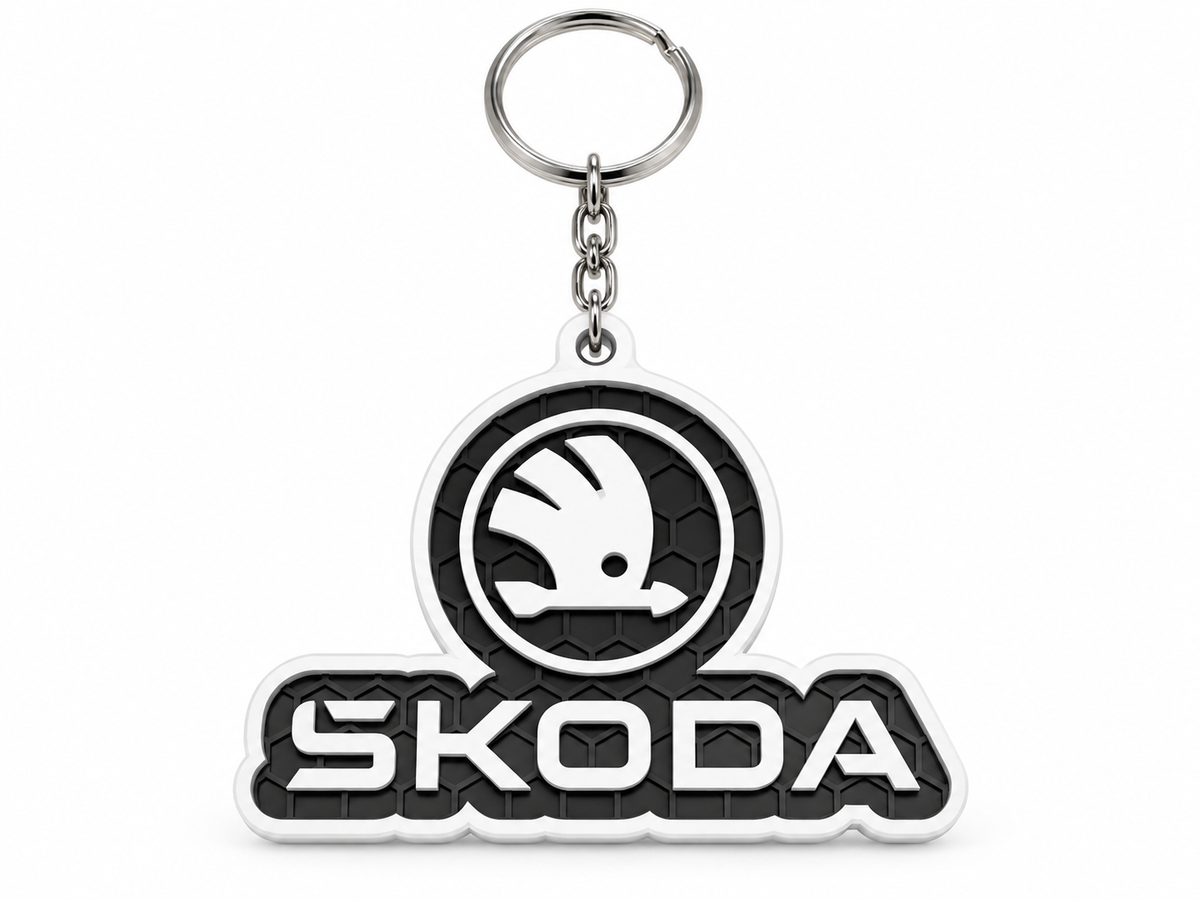 Breloc auto Skoda inscripție cu lanț și inel