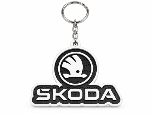 Breloc auto Skoda inscripție cu lanț și inel