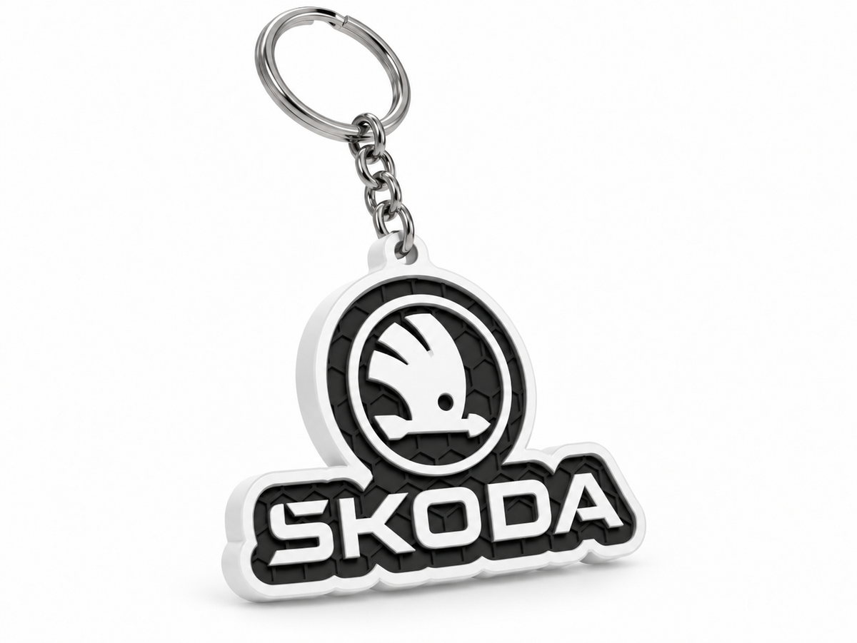 Breloc auto Skoda inscripție cu lanț și inel