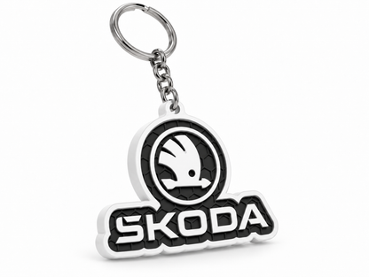 Breloc auto Skoda inscripție cu lanț și inel