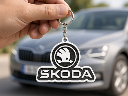 Breloc auto Skoda inscripție cu lanț și inel