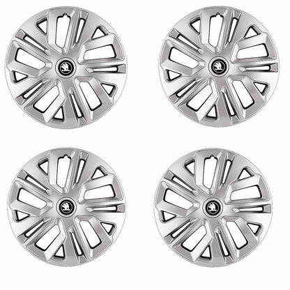 Set 4 Capace Roti 15 inchi (R15) Raven Gri Compatibile Cu Skoda Alb Negru