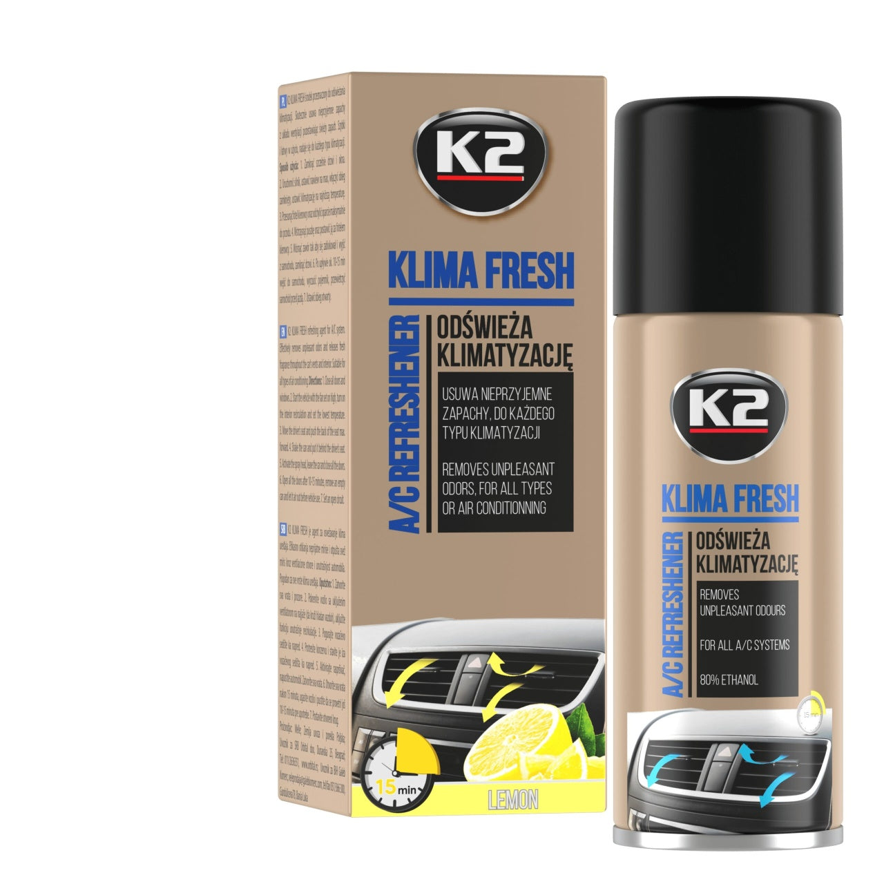 Spray Curatare si Igienizare Instalatie Aer Conditionat K2 Klima Fresh 150 ML - Aroma Lamaie