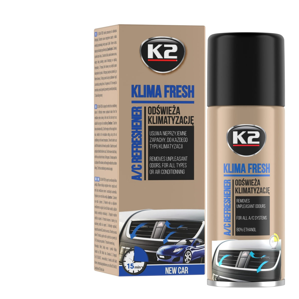 Spray Curatare si Igienizare Instalatie Aer Conditionat K2 Klima Fresh 150 ML - Aroma New Car