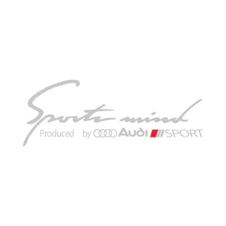Sticker auto pentru far Audi, "Sport Mind Produced by Audi Sport" Alb-Rosu, 30 x 11 cm